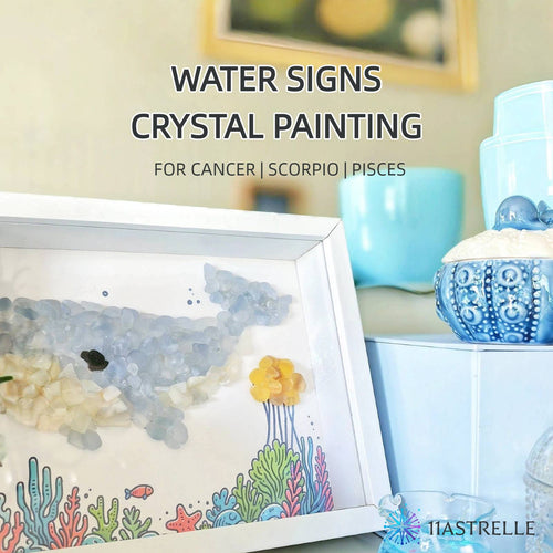 Water Signs Natural Crystal Painting of Whale in the Sea with USB Powered Night Light, Celestite, Moonstone, Wall or Desk Art Decor for Cancer Scorpio Pisces Zodiac Birthday Gifts