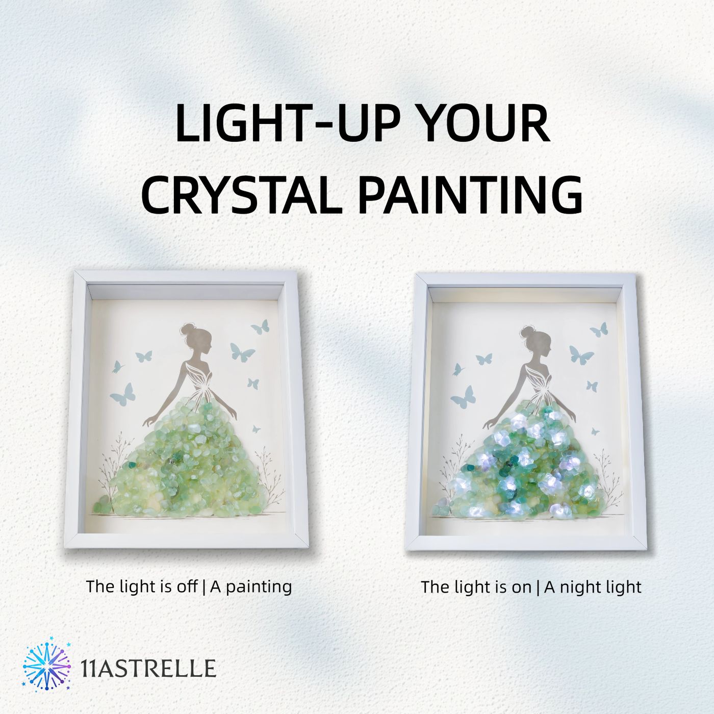 Air Signs Natural Crystal Painting of Dancing Girl with USB Powered Night Light, Green Fluorite, Wall or Desk Decor for Gemini Libra Aguarius Zodiac Gifts