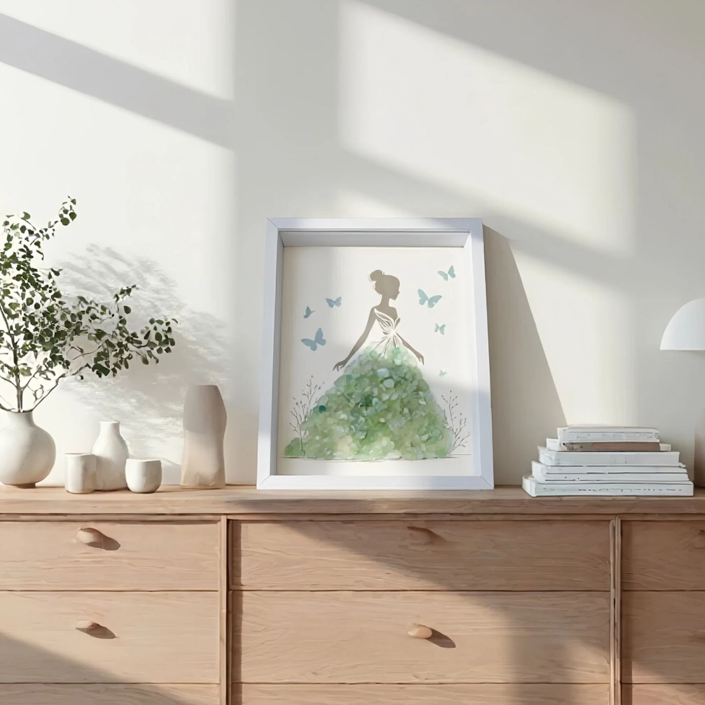 Air Signs Natural Crystal Painting of Dancing Girl with USB Powered Night Light, Green Fluorite, Wall or Desk Decor for Gemini Libra Aguarius Zodiac Gifts