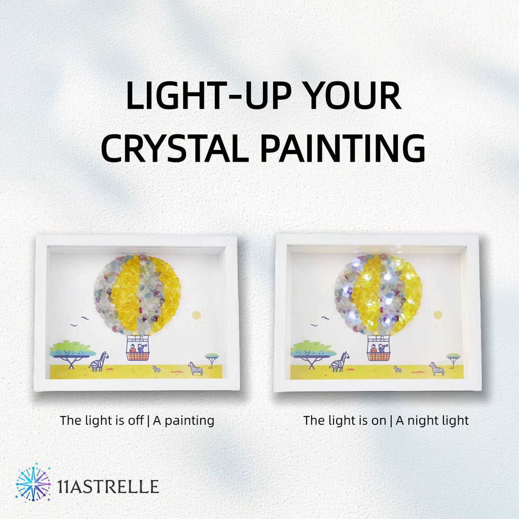Fire Signs Natural Crystal Painting of Hot Air Balloon with USB Powered Night Light, Citrine, Fluorite, Wall or Desk Decor for Aries Leo Sagittarius Zodiac Gifts