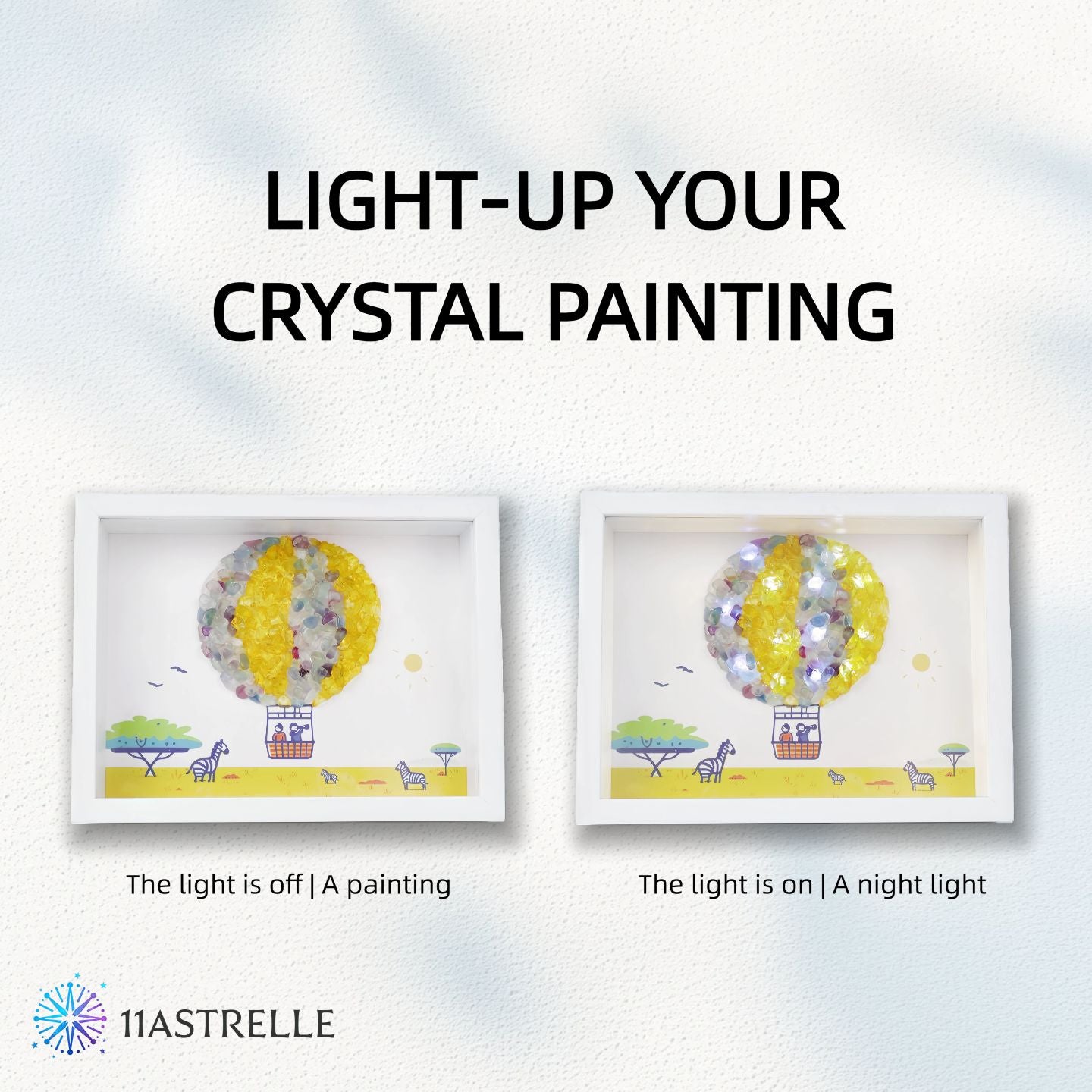 Fire Signs Natural Crystal Painting of Hot Air Balloon with USB Powered Night Light, Citrine, Fluorite, Wall or Desk Decor for Aries Leo Sagittarius Zodiac Gifts