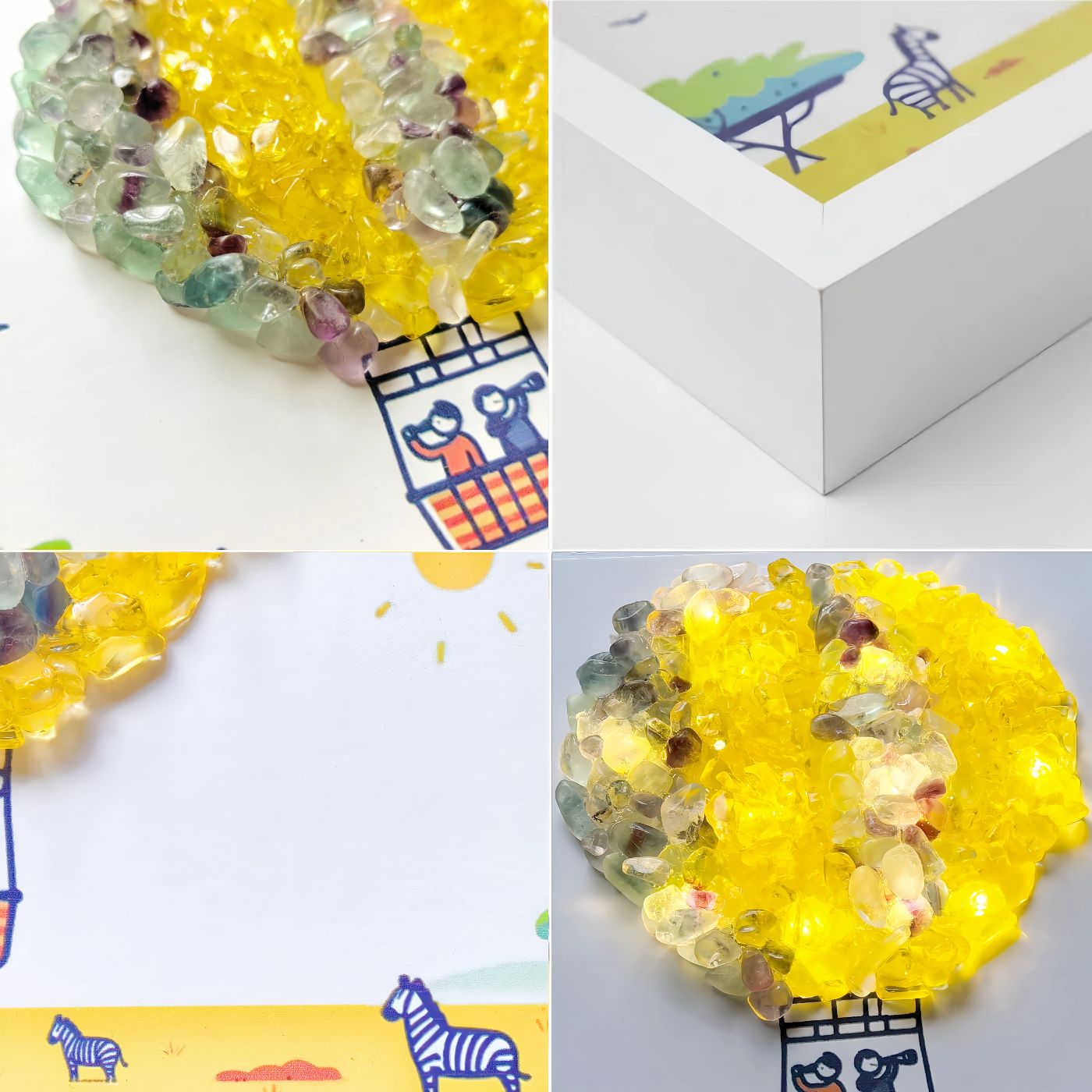 Fire Signs Natural Crystal Painting of Hot Air Balloon with USB Powered Night Light, Citrine, Fluorite, Wall or Desk Decor for Aries Leo Sagittarius Zodiac Gifts